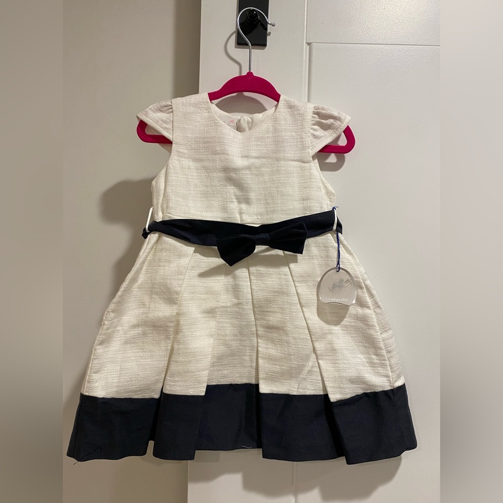 Ambaraba White and Navy Wedding/Church/Communion/Baptism Dress Size 12M